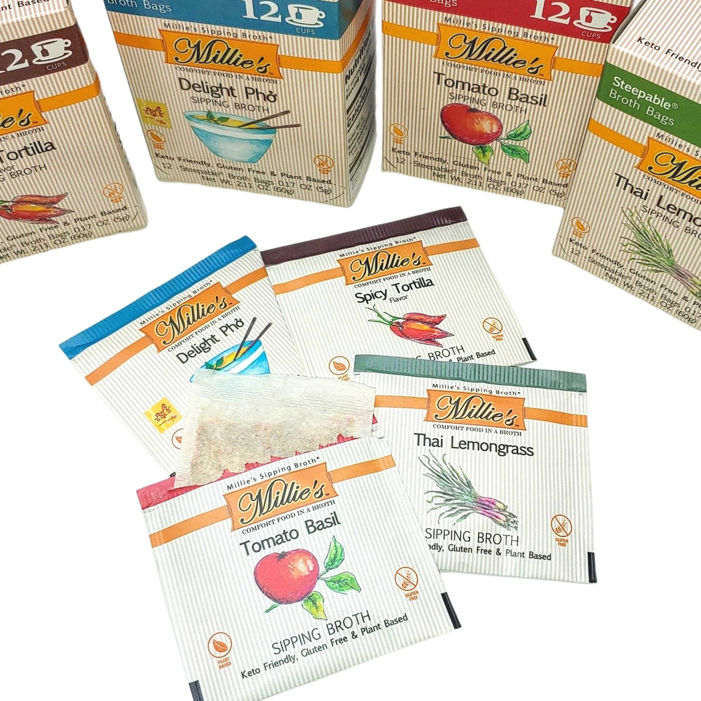 Millie's Sipping Broth 4 BOX Flavor Value Sampler (48 Servings)