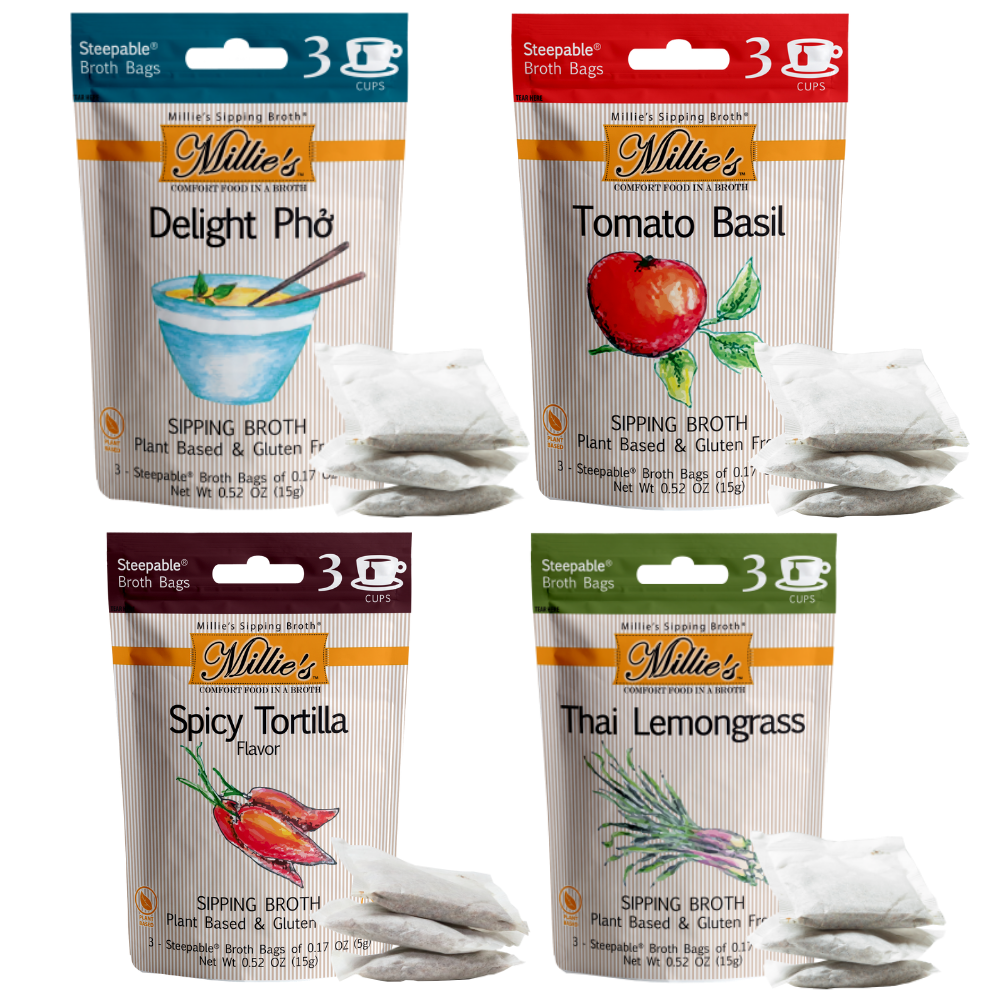 Millie's Sipping Broth 4 Flavor SNACK Assortment (12 Servings)